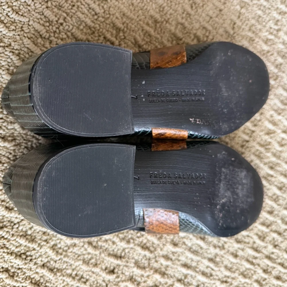 Freda Salvador Black, Brown & Cream Snakeskin Loafers